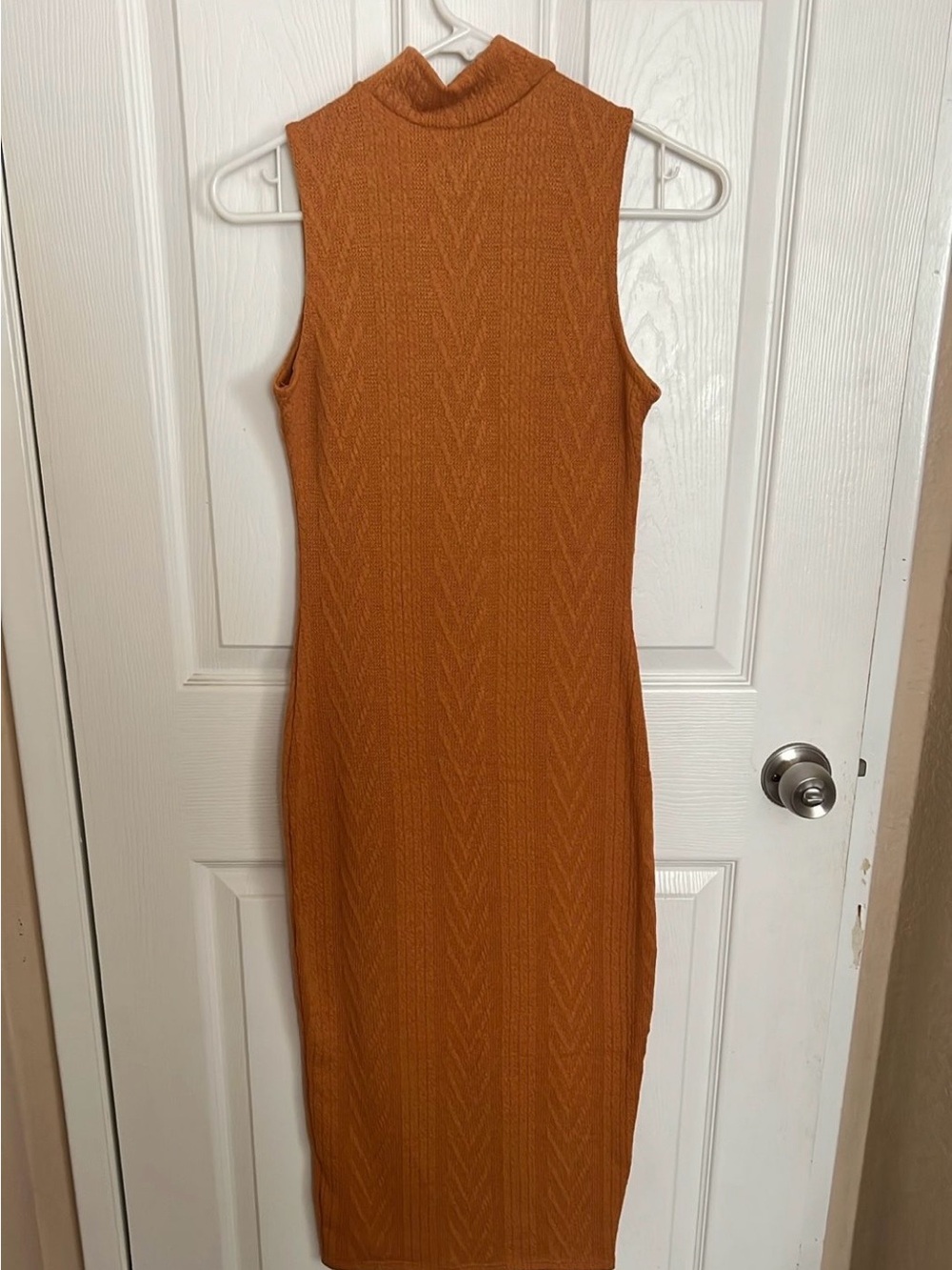 Fashion Nova Sleeveless Mock Neck Midi Dress in Burnt Orange